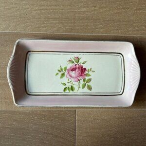 Vintage Hughes Longport England Pink Roses Serving Tray – Unicorn Stamp (37-57)